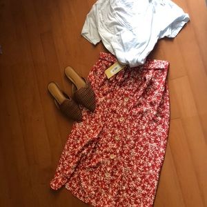 Red Floral Midi skirt